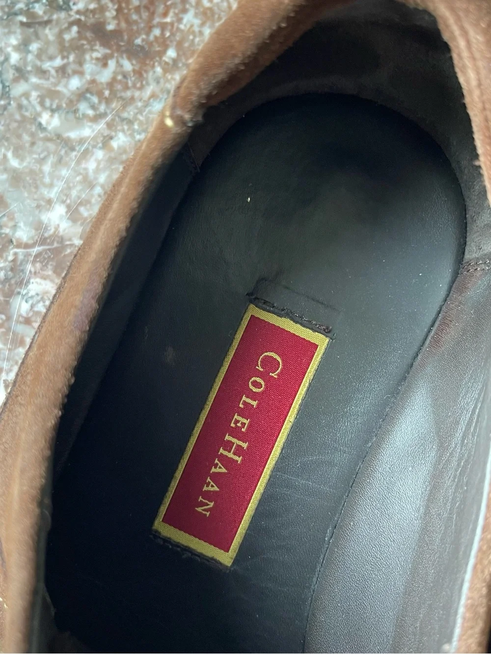 Cole Haan Brown Suede Derby Slip-Ons with Cream Laces